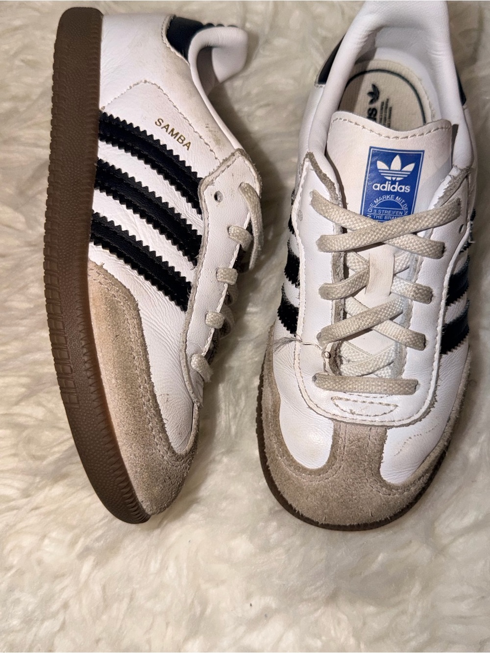 adidas Kids Samba White Black Brown Suede Accent Sneakers